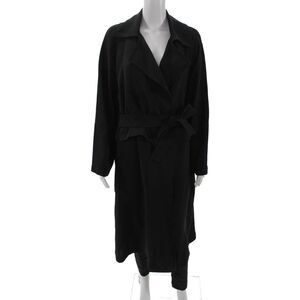 Zara Basic Women Trench Coat Black Collared Tie Polyester Blend Size S